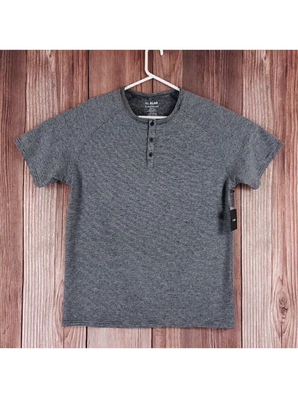 NWT 01.ALGO Mens Large Kris Performance Microstripe Henley Stitch Fix Gray Black